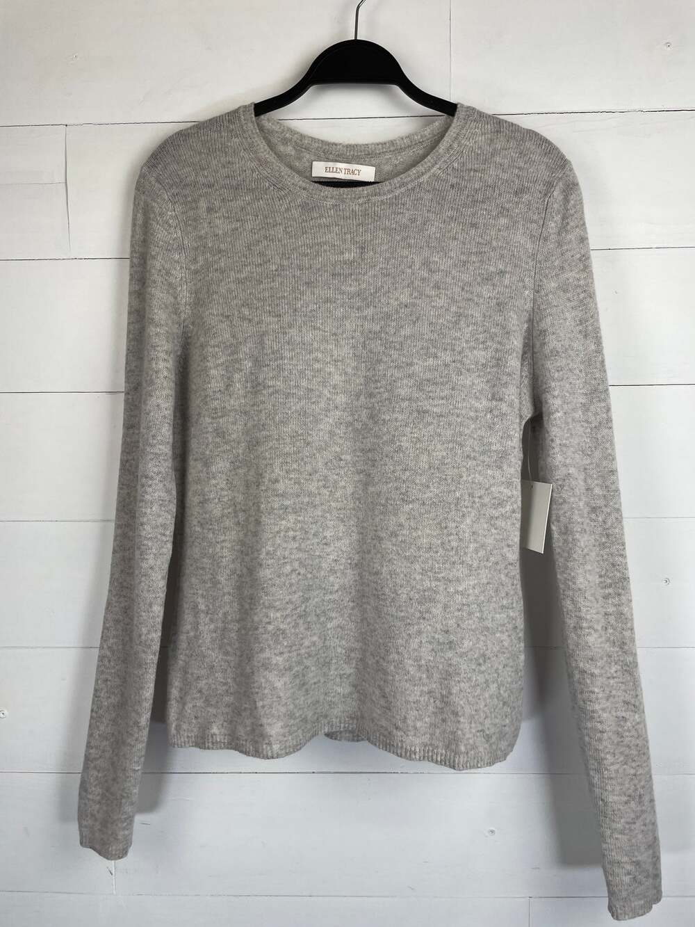 NWT Ellen Tracy 100% Cashmere Crewneck Sweater Grey Gray Women's XL Quiet Luxury